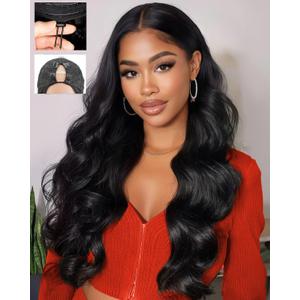 V Part Wigs Human Hair Body Wave 18 Inch 200% Density Body Wave Upgrade U Part Human Hair Wigs with Drawstring No Sew In No Glue Half Wigs Human Hair V Shape Clip In Half Wig For Black Women
