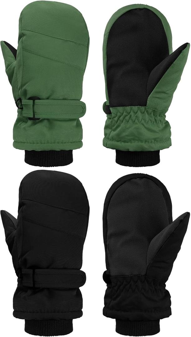 SATINIOR Kids Snow Mittens Waterproof Winter Ski Gloves Warm Thicken Snow Gloves for Girls Boys (3-5 Years, Black, Army Green)