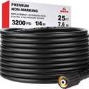 YAMATIC Pressure Washer Hose 25 FT 1/4" ID, USA Standard M22 Brass Fittings, 3200 PSI Kink-Resistant Replacement for High Power Washers
