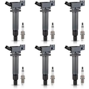 ENA Pack of 6 UF267 Ignition Coil 4504 Spark Plug 3.0 3.3 V6 1999 2000 2001 2002 2003 2004 2005 2006 2007 2008 Compatible with Lexus Toyota Avalon Camry Highlander Sienna Solara ES300 RX300 ES RX 300 (Black)