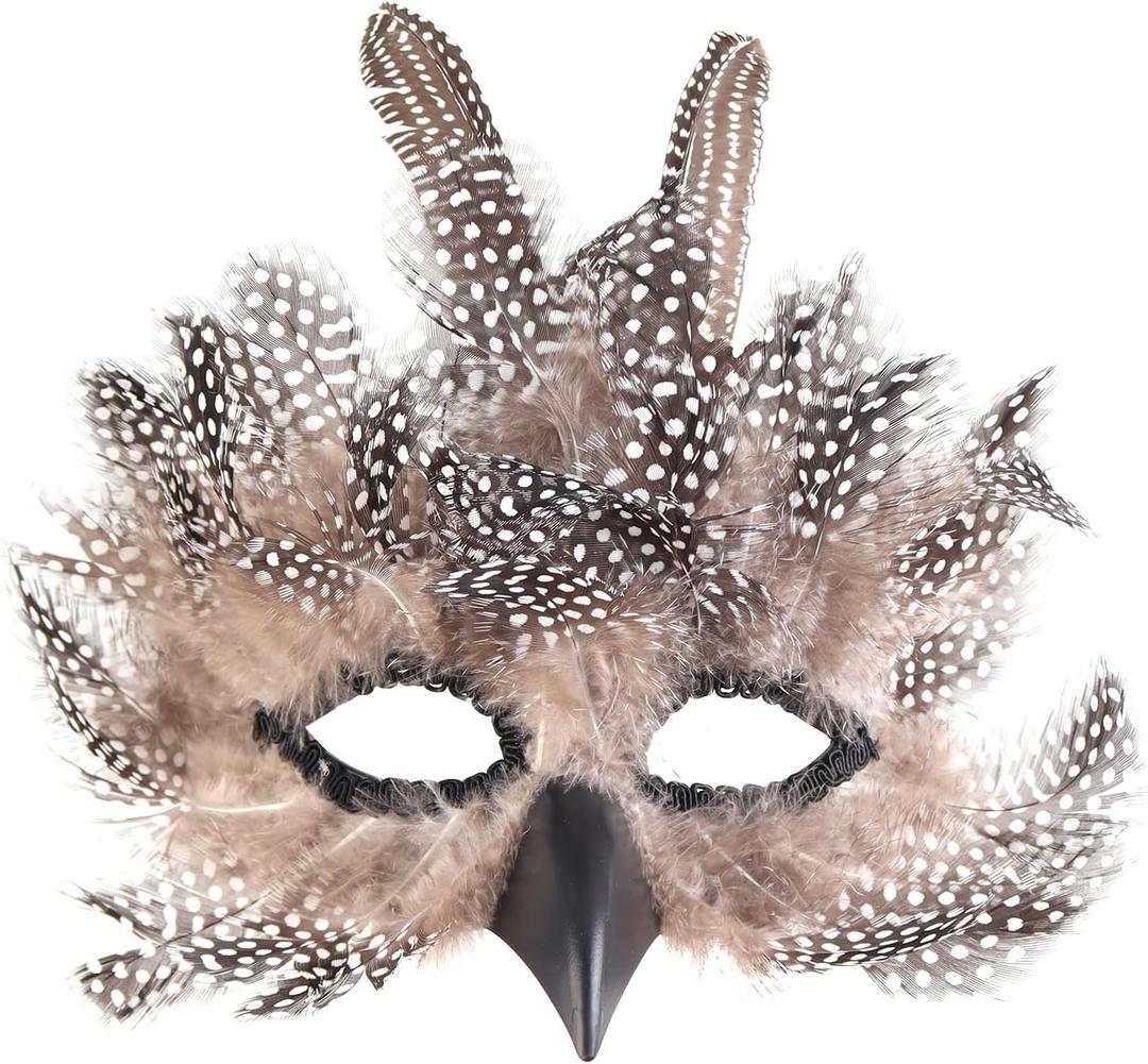 Halloween Black Feather Raven Masquerade Mask - Halloween Costume - Cosplay - Venetian - Mardi Gras - Crow Mask (White)