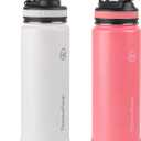 ThermoFlask Stainless Steel Water Bottles 2-Pack - Double-Wall Vacuum Insulated 24 oz BPA-Free Spout Lids - Keeps Drinks Cold 24 Hrs, Hot 12 Hrs - Leakproof, Dishwasher Safe, White/Coral