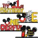 TONIFUL Mouse 1st Birthday Party Supplies 1st Table Centerpieces - Red Mouse Theme Design and Sturdy Wooden for One Year Old Birthday Party Favors 1st Birthday Party Decorations (4 Pcs)