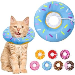Seyezo Cat Cone Collar Soft, Adjustable Cat Recovery Collar Spay Cones to Stop Licking, Cute Donut E Collar After Surgery, Anti-Lick Wound Healing Elizabethan Collars for Kittens(Donut Blue, Small)