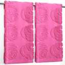 Tegeme 2 Pack Full Embossed Roses Kitchen Hand Towels for Women 100% Cotton Soft Absorbent Hand Towels Wedding Holiday Decor for Cooking Cleaning Drying Gym Bathroom Spa Gifts, 13.7''x29.5''