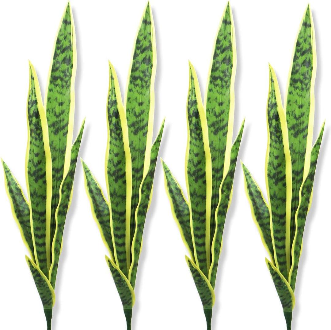 Bird Fiy Artificial Snake Plants 30" Faux Agave Fake Sansevieria Artificial Silk Plant for Home Garden Office Store Decoration 4 Pcs (Yellow)