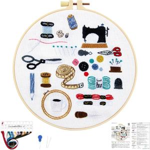 2 x Crafmanoe Hand Embroidery Kits for Beginners Adults, Crewel Embroidery DIY Kits, Stamped Cross Stitch Kits for Beginners Adults Craft Kits for Women, Entire Set of Embroidery Supplies & Video Tutorial