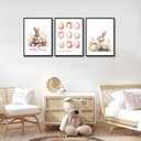 3Pcs Easter Bunny Poster Wall Art Pink Easter Eggs Wreath Canvas Prints Cute Watercolor Rabbit Pictures Wall Decor for Baby Boys And Girls Living Room Bedroom Home Decoration Un framed (16"L x 12"W)