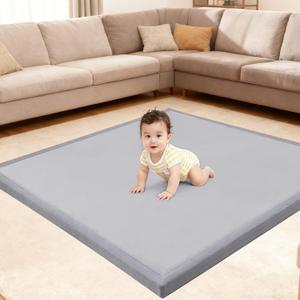 Ultra Soft Baby Play Mat for Floor, 50"x50" Playpen Mat, 1.3" Thick Memory Foam, Non-Slip Tummy Time Mat for Infants, Toddlers, and Kids Water-Repellent Coral Velvet, Easy Care