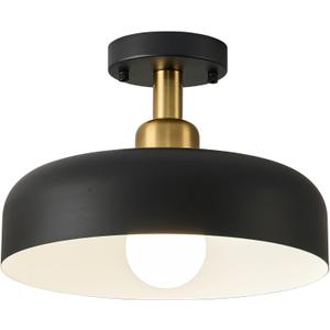 Modern Semi Flush Mount Ceiling Light,Mid Century Hallway Ceiling Light Fixture,E26 Ceramic Lamp Head,Black and Gold Light Fxiture Ceiling for Kitchen Entryway Bedroom Hall Entry (12.6 in)
