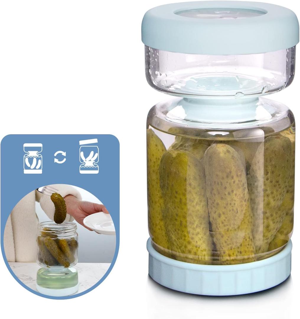 WhiteRhino Glass Pickle Jar with Strainer Flip,34oz Pickle Container,Hourglass Pickle Juice Separator Jar for Olives,Gherkins or Sliced,Leakproof Dishwasher Safe
