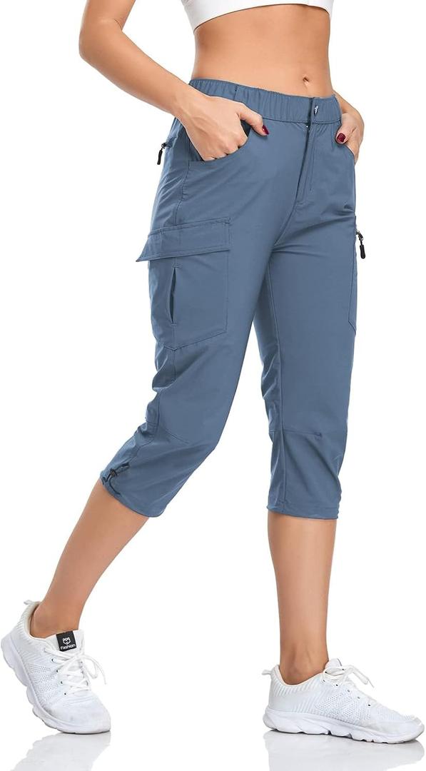 GymBrave Women's Hiking Cargo Pants Quick Dry Outdoor Camping Capris Water Resistant UPF 50 with Zipper Pockets Size L