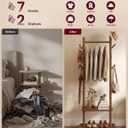 VASAGLE Freestanding Coat Rack with Wheels, 7 Wooden Hooks, 2 Shelves