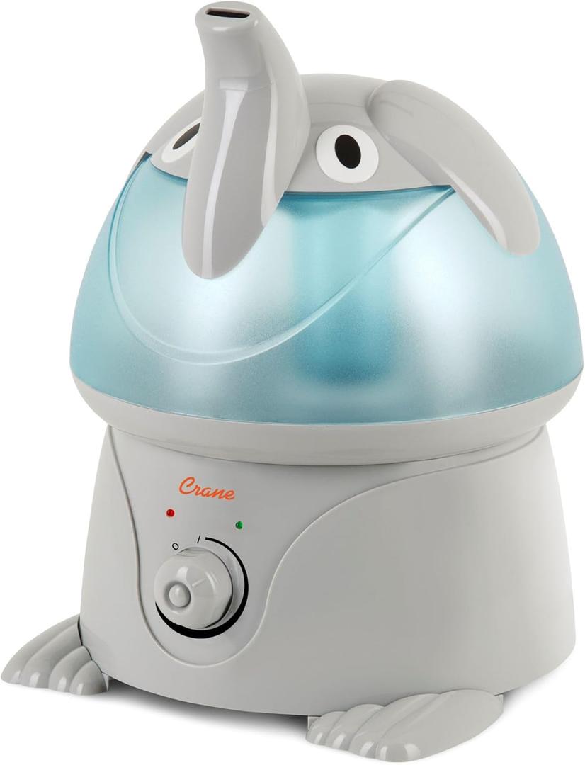 Crane Ultrasonic Elephant Humidifier, 1 Gallon Cool Mist Animal Humidifier for Nursery and Bedroom, Auto Shut-Off, Optional Filter