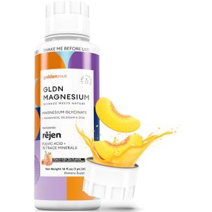 GLDN Magnesium Liquid Syrup - Nighttime Magnesium Glycinate with Rejen Fulvic Acid for Improved Absorption Key Electrolytes and L-Theanine for Sleep and Cortisol Support - Peach Iced Tea (16 fl.oz). BBD: 11/2027