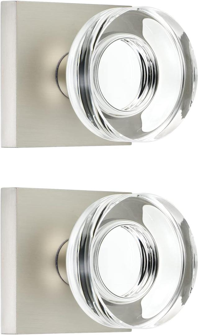 coolnews 2 Pack Crystal Glass Dummy Door Knobs, Single Side Half-Dummy Door Knob Set, Satin Nickel