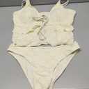 ZAFUL Womens Mesh Tankini Swimsuits Flowy Two Piece Bathing Suit V Neck Layered Ruffle Tie Front High Cut Cheeky Swimwear, Size XL