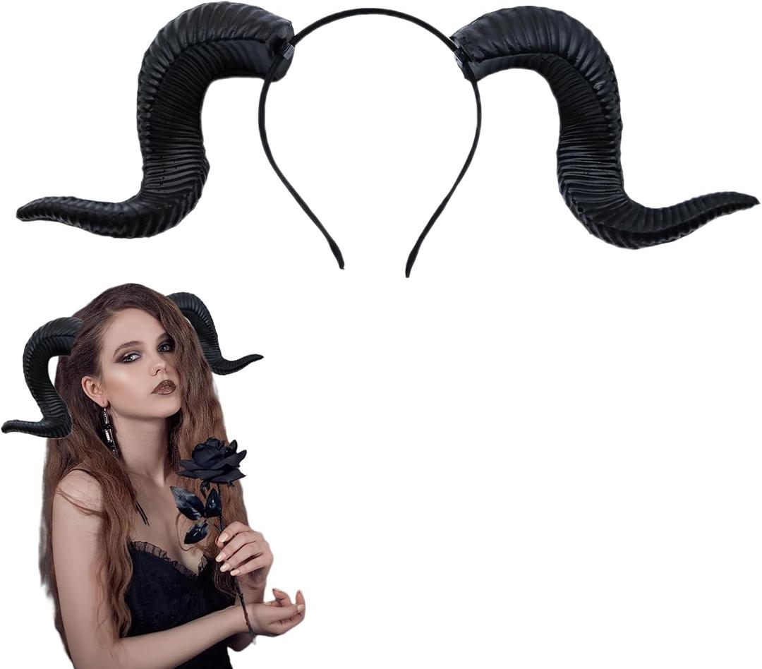 Halloween Sheep Horn Headband Gothic Devil Sheep Horns Headband Cosplay Headwear for Halloween Costume Party (Black)