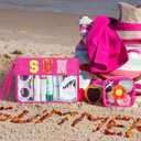Hillban 2 Pcs Sunscreen Chenille Letter Bags Makeup Cosmetic Bag Waterproof Sun Travel Pouch Beach Pool Things Summer Stuff Preppy Patch Traveling Accessories for Women (Sun Theme)