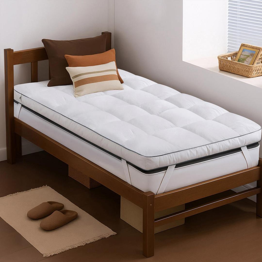 QUEEN ROSE Twin Mattress Topper, Extra Thick 3D Snow Alternative Down Pillow-Top Cooling Mattress Pad Bed Cover Mattress Topper, Hotel Quality, Plush and Support