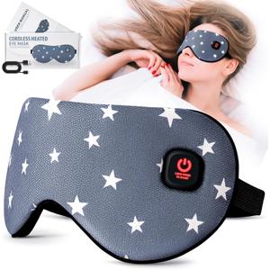 Heated Eye Mask-Cordless Warm Eye Compress Heated Eye Mask for Dry Eyes, Blepharitis,Light Blocking Heat Eye Mask for Men Women, Electric Warm Eye Mask for Airplane Sleeping for Travel (Gray Star)