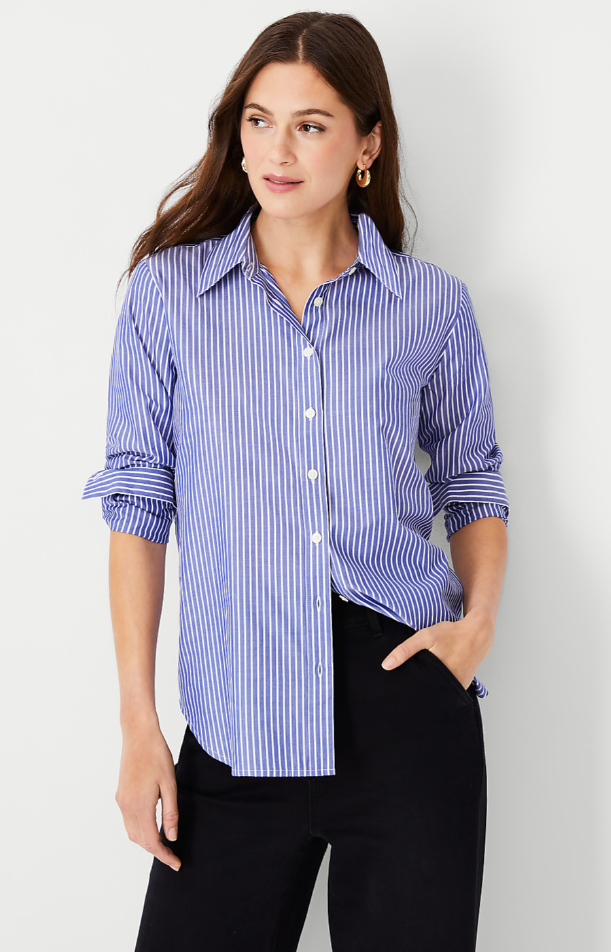 Ann Taylor Striped Relaxed Perfect Shirt, Size M