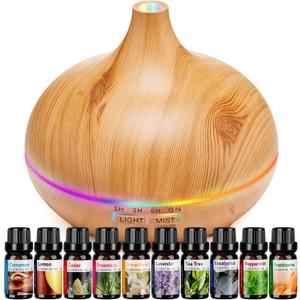 HLS Aroma Diffusers for Essential Oils Large Room with 10 Essential Oils,Ultrasonic Aromatherapy Diffuser for Home Bedroom, Cool Mist Humidifier Vaporizer (Yellow)