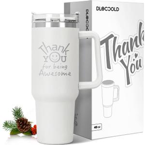 DLOCCOLD Thank You Gifts, Christmas Gifts for Coworkers, Employee Appreciation Gifts, Inspirational Birthday Gifts, Friends, Teacher, You Are Awesome, 40oz Tumbler with Handle, White