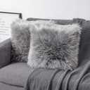 OYIMUA Fluffy Decorative Throw Pillow Covers Gray 2020, Faux Fur Farmhouse Luxury Pillow Cases,Soft Plush Fuzzy Cushion Covers for Sofa Couch Living Room Bedroom Set of 2