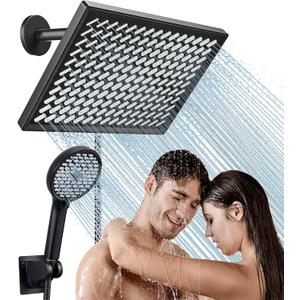 Cobbe 11.8 Inch Rain Shower Head with Handheld - Adjustable Dual Shower Heads with 6 Modes Handheld Spray Combo - Wide Rainfall Showerhead with Hose, Bathroom Accessories - Black