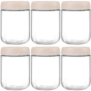 NETANY 6-pack 16oz Glass jars with Airtight Lids, Overnight Oats Containers with Lids, Wide mouth Mason Salad jars, Glass Food Storage Containers for Snacks Yogurt Spice Sugar-Beige