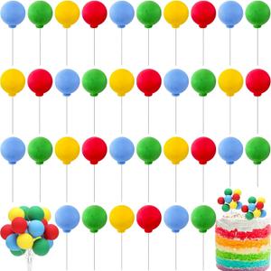 Sieral 40 Pcs Mini Balloon Cake Toppers Colorful Rainbow Topper Round Clay Balls Cupcake Toppers for Birthday Baby Shower Wedding Party Decorations(Classic Color,Clay)