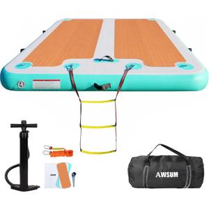 AWSUM Inflatable Floating Dock, 8ft-15ft Non-Slip EVA Surface Inflatable Swim Platform Dock for Lake, Inflatable Water Mat Floating Island Raft for Pool Beach Ocean, 10 X 6ft