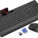 Trueque Wireless Keyboard and Mouse Combo  FullSize Quiet Keyboard with Palm Rest, Phone Holder, Multimedia Keys, Power Switch, Compatible with Windows, Chrome OS, PC, Laptop (Batteries Included)