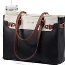 LOVEVOOK Laptop Tote Bag for Women Work, Teacher Tote Bag with Large Cup Holder, 17.3 Inch Waterproof Leather Computer Bag (Black-beige-brown)