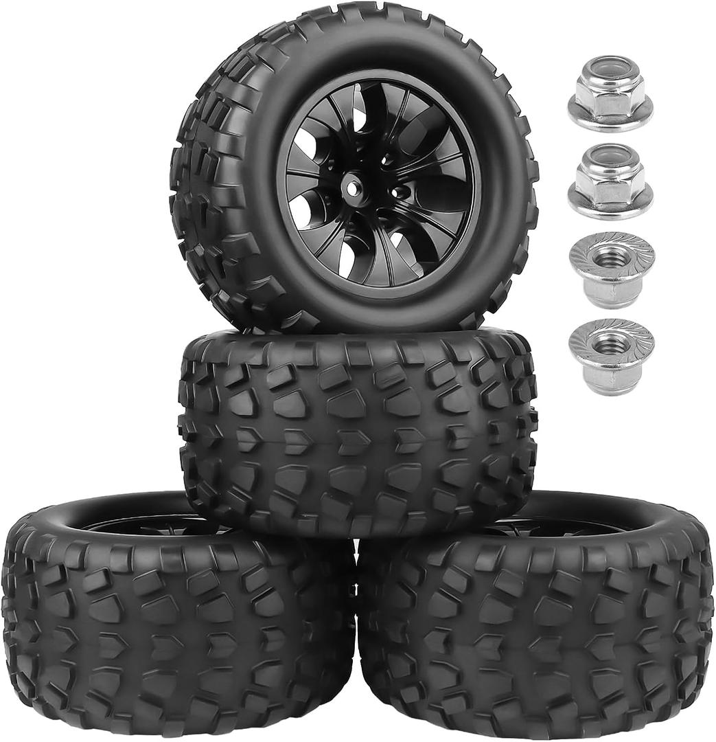 1/10 Scale RC Truck Wheels and Tires 2.8" Monster Tires 12mm Hex for Traxxas Rustler Stampede 4x4 Vxl 2WD Redcat Volcano Epx Pro 4PCS