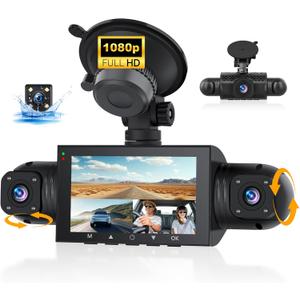 4 Channel Dash Cam 360° Front and Rear Inside Left Right,3 Inch 1080P Dash Camera for Cars Car Camera with 8 IR Night Vision,Loop Recording,G-Sensor,Parking Assistance,24H Parking Monitor