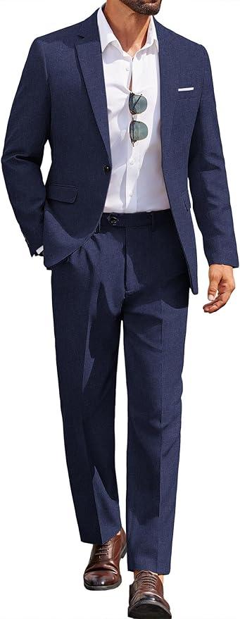 COOFANDY Men Suits Classic Fit 2 Piece Suit Set One Button Casual Blazer Wedding Bussiness Suit Separates 3XL