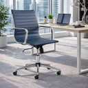 Office Chair, PU Leather Mid Back Swivel Desk Chair,Navy | Ribbed padded seat, adjustable height, swivel wheels and armrests for conference rooms, executive offices and home desks, Navy 