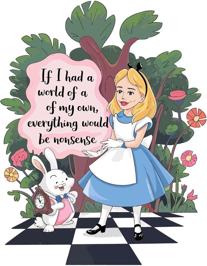 Cute Alice and Rabbit Adventure Mad Hatter Cheshire Cat Alice in Wonderland Adventurous Creative Minimalist Cartoon Girls Boys Kid Room Design Nursery Fun Home Vinyl Decoration Size (18x20 Inch)