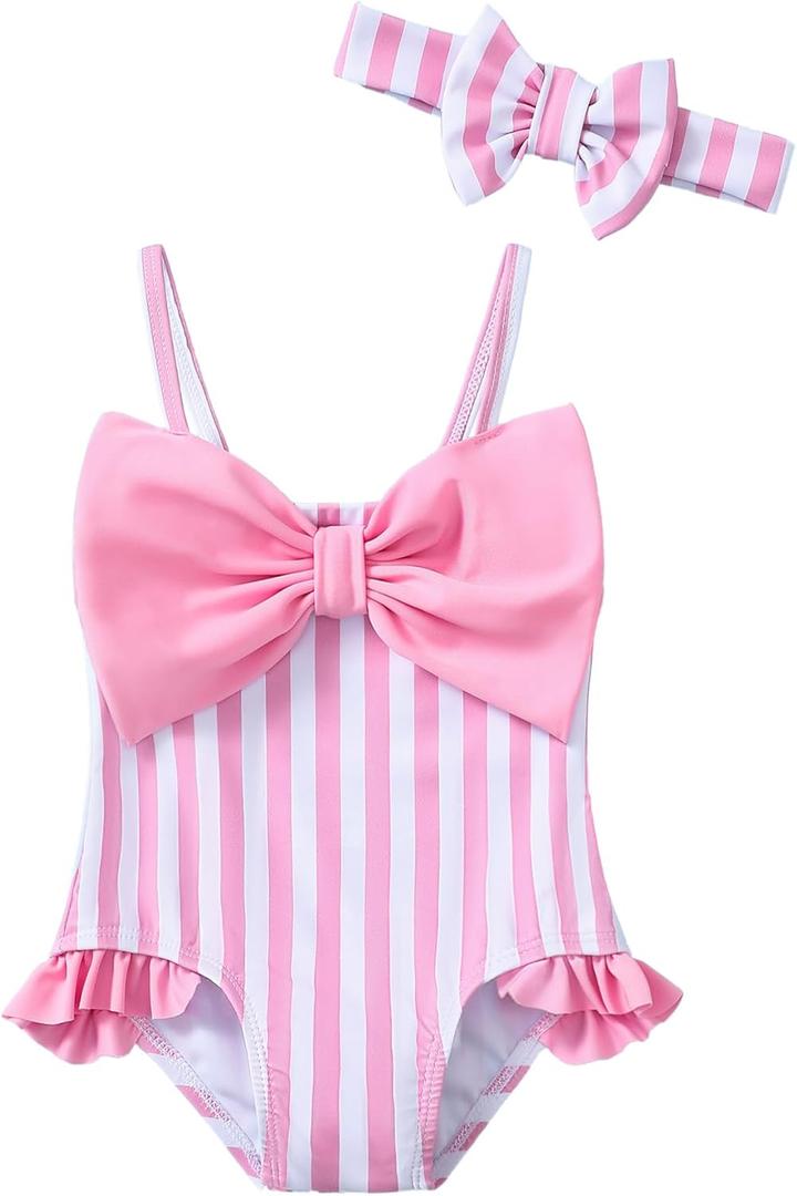 Mioglrie Toddler Baby Girl Swimsuit Infant Bathing Suits Summer Beach Swim Suit Newborn One Piece Swimwear for Girls (6-12 Months, Streak Pink)