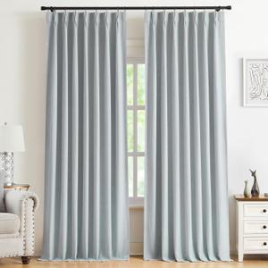 Kayne Studio Blue Fog Pinch Pleated Full Blackout Curtains, Linen Blend Room Darkening Thermal Insulated Soundproof Drapes, 108 Inch Back Tab Window Curtains for Living Room Bedroom(2 Panels,40"x108")