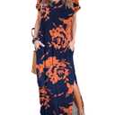 Arolina Women's Summer Maxi Dress Short Sleeve V Neck Casual Loose Long Beach Split Dresses with Pockets, Bluegold Flower, Size L