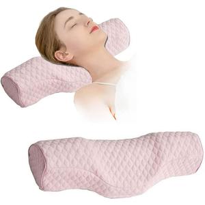 Cervical Neck Pillow for Pain Relief Sleeping, Neck roll Pillow Memory Foam for Stiff Neck Pain Relief Travel Bolster Pillow for Bed for Side Sleepers Back Sleeper (Pink)