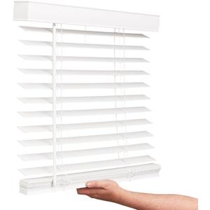 LOTUS & WINDOWARE Cordless Faux Wood Blinds, 23" Wide x 48" Long, Smooth, Snow White, 2 Inch Horizontal Blinds  for Living Room, Bedroom, Interior Door Windows (23 x 48)
