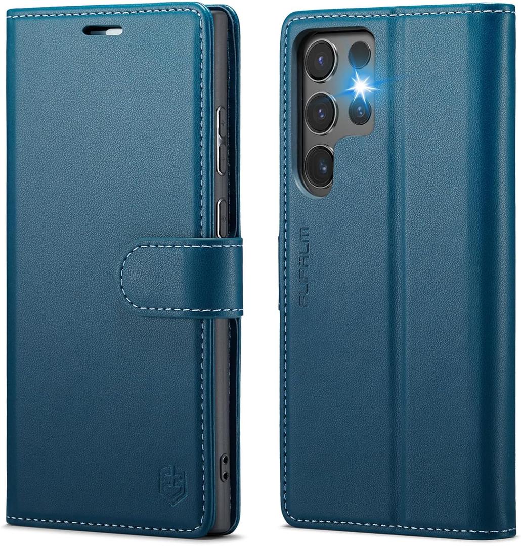 FLIPALM Wallet Case for Samsung Galaxy S25 Ultra, RFID Blocking Credit Card Holder, PU Leather Folio Flip Kickstand Protective Shockproof Cover for Galaxy S25 Ultra (Blue)