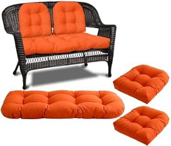 DVUAY Wicker Chair Cushions 3 Piece Set, Waterproof Outdoor Cushion for Patio Furniture, Loveseat and U-Shaped Wicker Furniture Cushions, Orange