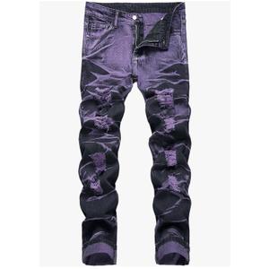 Men's Regular Fit Distressed Jeans Slim Fit Ripped Denim Pants Slim Straight Leg Stacked Jeggings 30