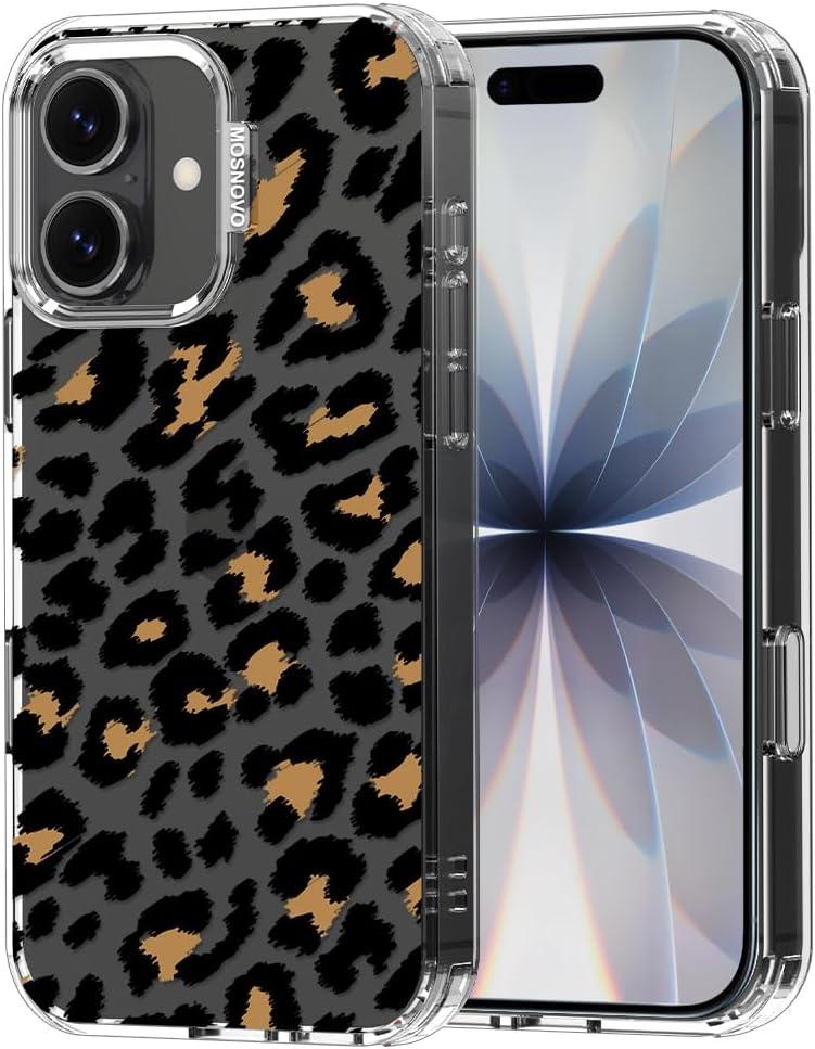 MOSNOVO for iPhone 17 Case | Military Grade 6.6ft Drop Tested | Camera Control | Clear with Leopard Print Design