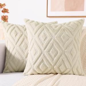 decorUhome Spring Couch Euro Sham Throw Pillow Covers 22x22 Set of 2, Decorative Soft Plush Faux Wool Neutral Accent Pillow Covers for Bed Sofa Living Room, Beige